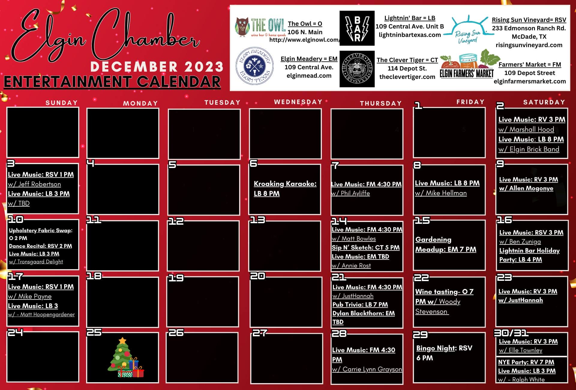 Elgin Chamber Entertainment Calendar Elgin Chamber of Commerce